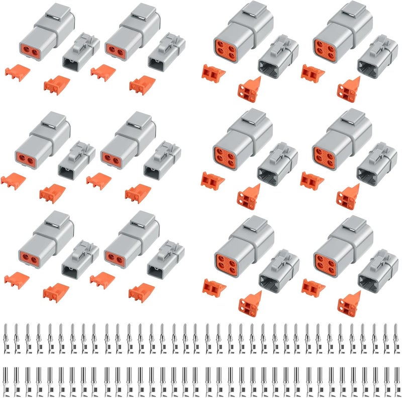 Deutusacc 120 PCS Deutsch DTP Connector Kit 2 4 Pin Automotive Waterproof Connectors 12 sets with Size 12 Stamped Contacts Gauge 14-12 AWG Wire Size,25A - Image 1
